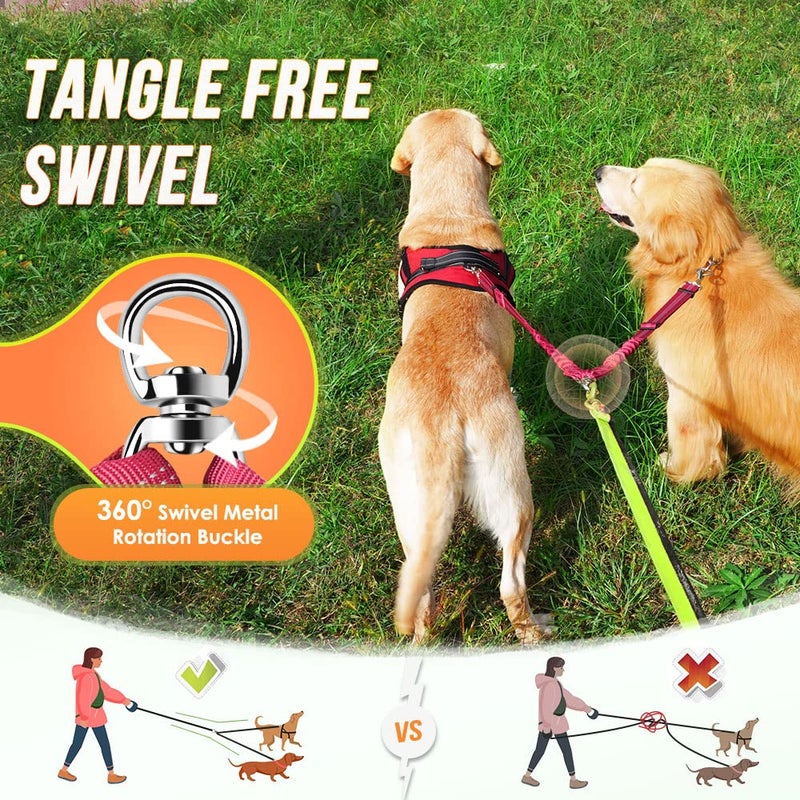 AUTOWT Double Dog Leash, No Tangle 360Â°Swivel Rotation Reflective Lead Attachment Adjustable Length Dual Two Dogs Lead Splitter, Comfortable Shock Absorbing Walking Training for 2 Dogs - Image 2